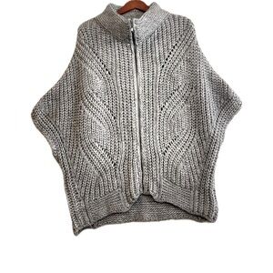 ELSAMANDA Made in Italy Crochet Zip up Poncho Sweater One Size Woman
